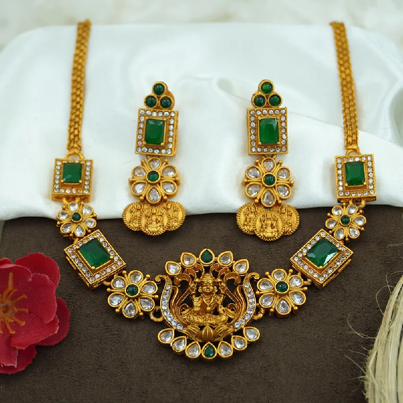 Personalized Birthstone Necklaces-Diksha Collection Gold Plated Temple Necklace Set