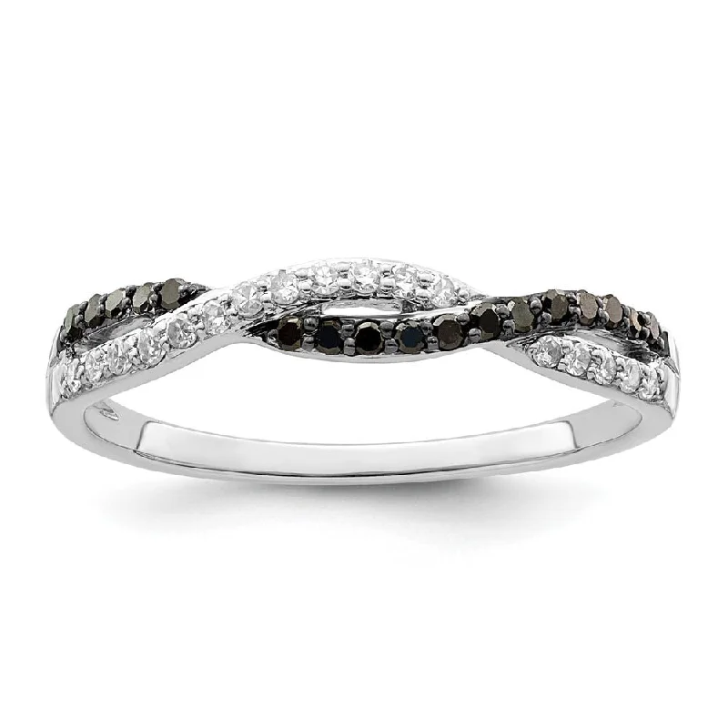 High-End Diamond Rings-1/5 Ctw Black & White Diamond Twisted Ring in Sterling Silver