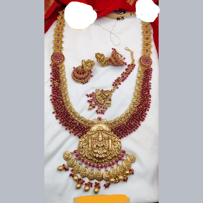 Long Statement Necklaces-Jewel Addiction Gold Plated Long Temple Necklace Set