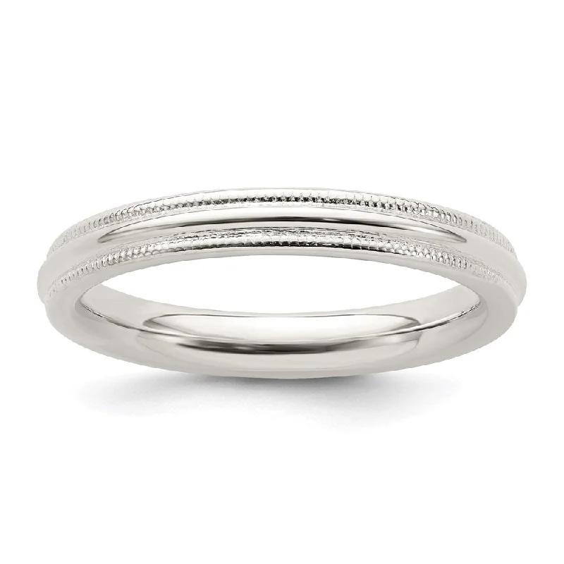 Gold and Silver Rings-3mm Sterling Silver Half Round Milgrain Comfort Fit Band