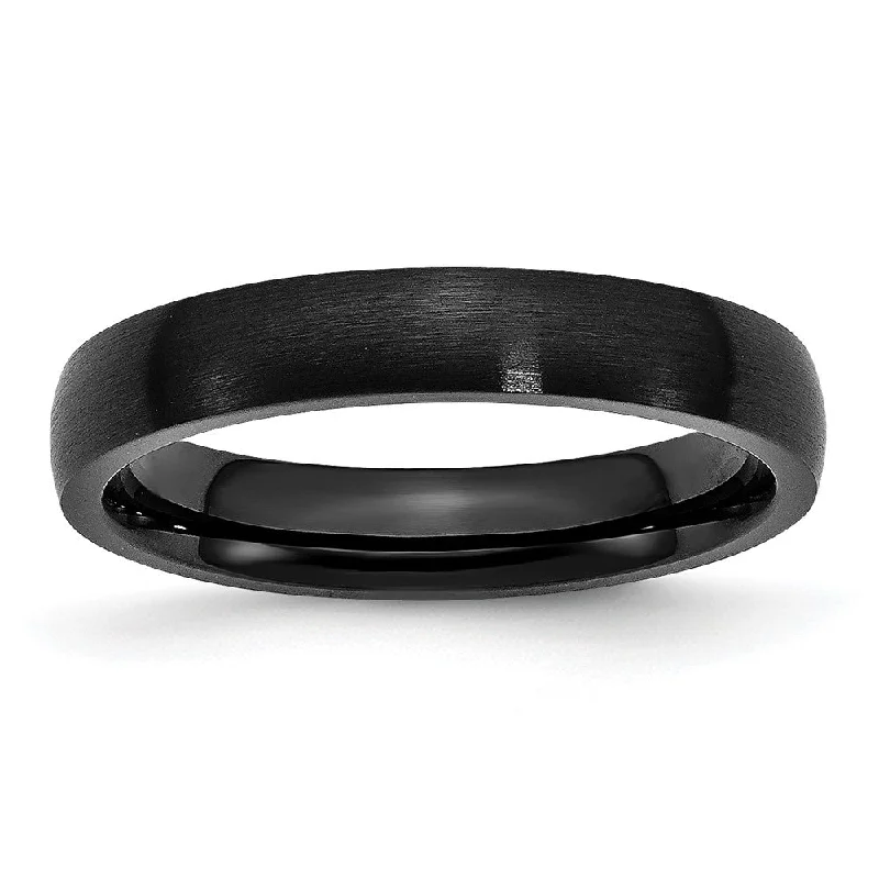 Men’s Gold Rings-4mm Black Plated Stainless Steel Brushed Domed Band