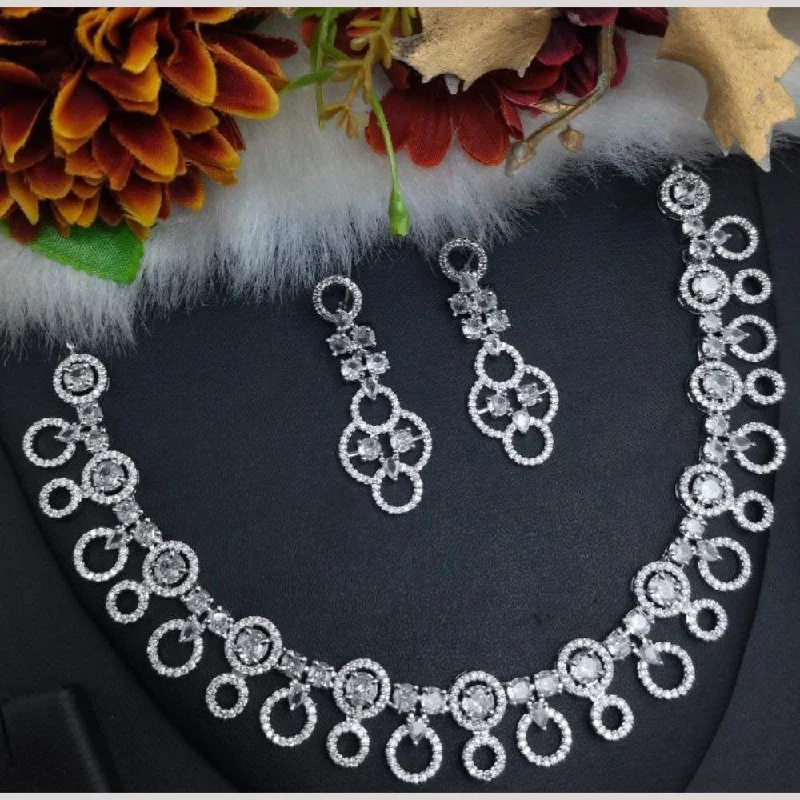 Personalized Infinity Necklaces-Aamrapali Silver Plated American Diamond Necklace Set