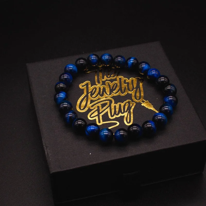 Stylish Chain Link Bracelets-Blue Tiger Eye Bead Bracelet