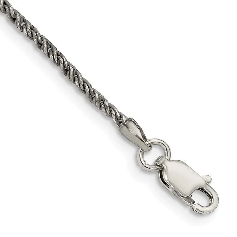 Minimalist Silver Chain Bracelets-Sterling Silver Ruthenium-plated 1.7mm Twisted Tight Wheat Chain Bracelet