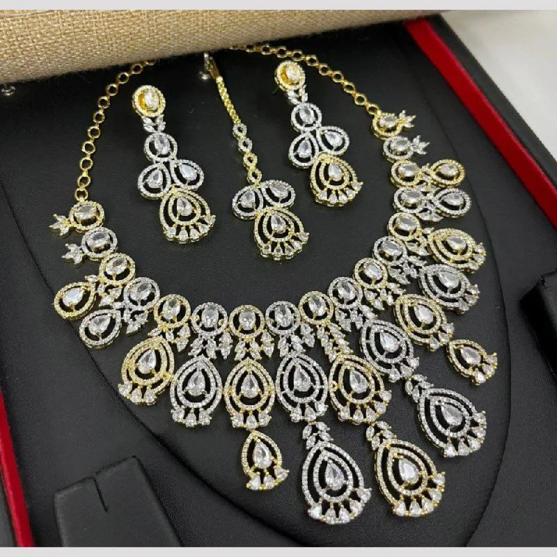 Wedding Gold Necklaces-Aamrapali 2 Tone Plated American Diamond Necklace Set