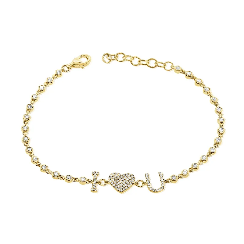 Trendy Bracelets for Men-"I Love U" Diamond Pave Bracelet in 14K Gold