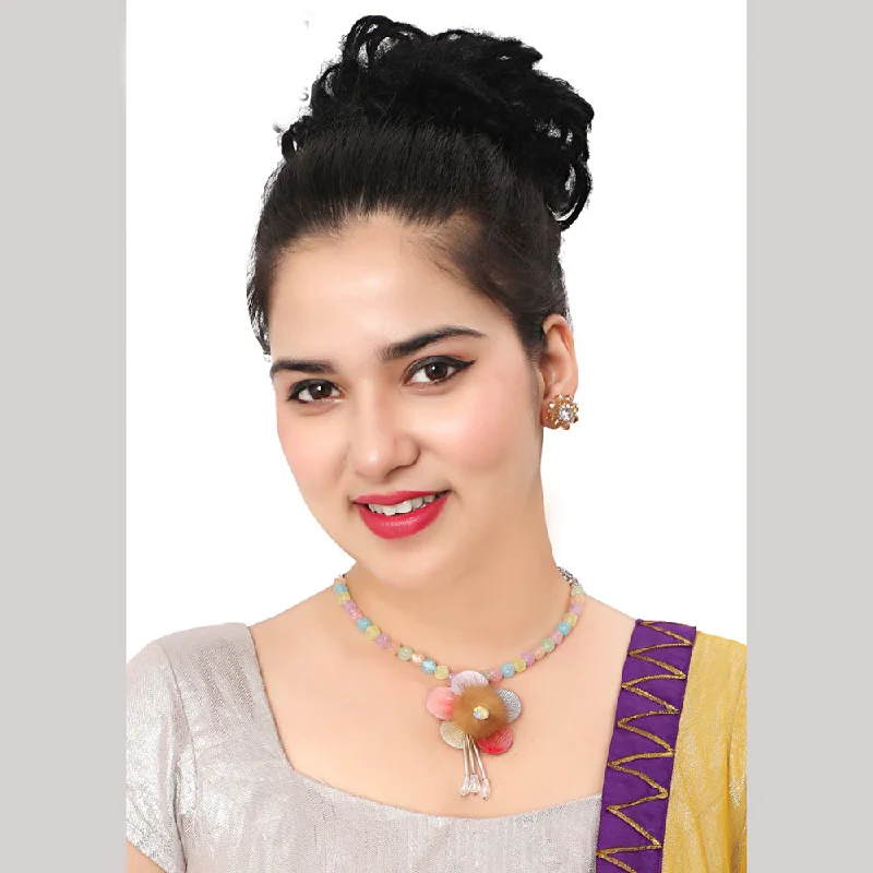 Luxurious Pendant Necklaces-Rudraksh Art Gold Plated Crystal Stone Pearls And Beads Necklace Set