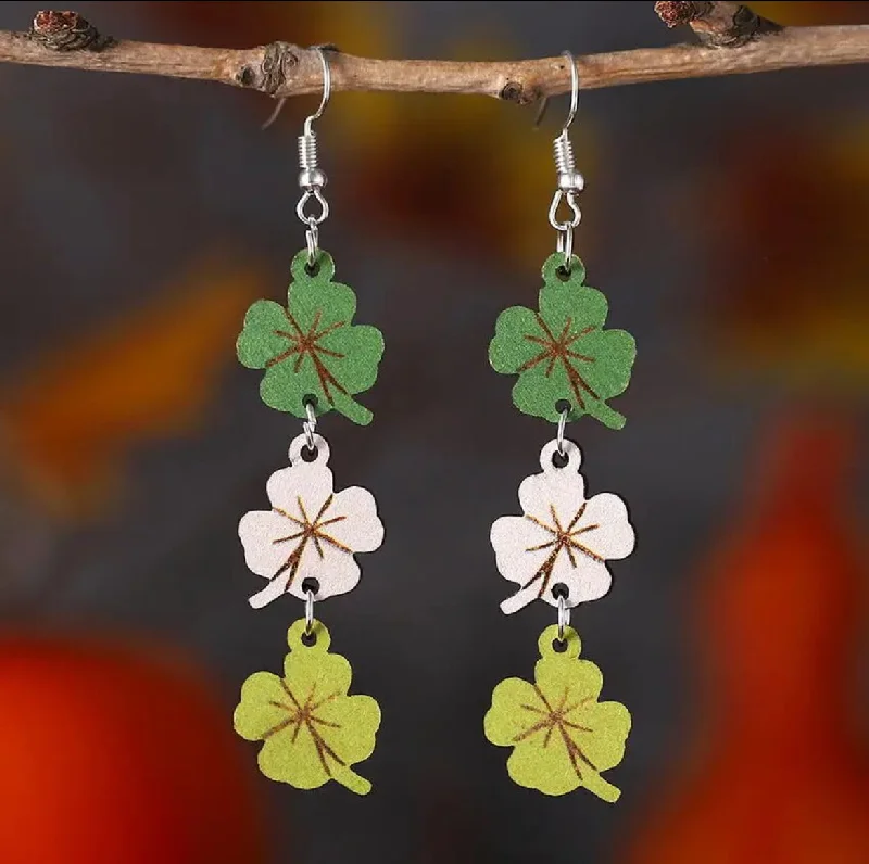 Luxury Diamond Stud Earrings-Wooden Tri-Color Shamrock Earrings