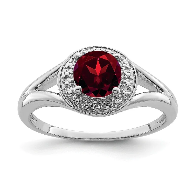 Custom Gemstone Rings-Sterling Silver .01 Ctw Diamond & Round Garnet Ring