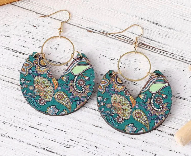 Stunning Gemstone Earrings-Bohemian Western Style Paisley Print Earrings