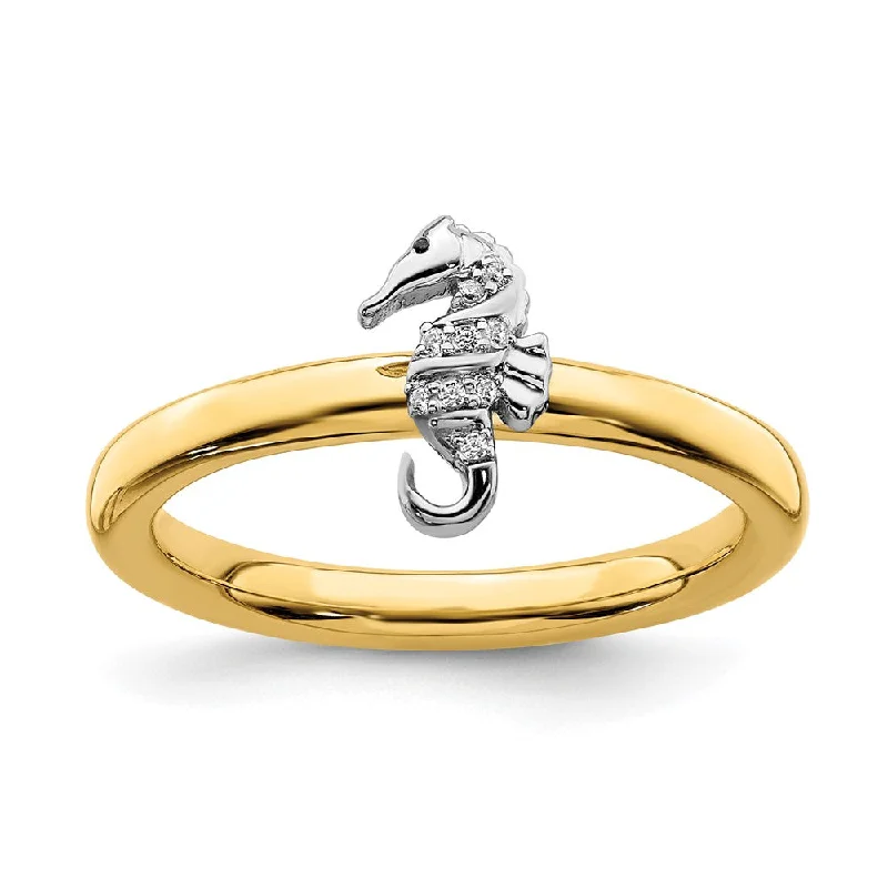 Fine Wedding Bands-14k Yellow Gold Plated, Sterling Silver & Diamond Stack Seahorse Ring