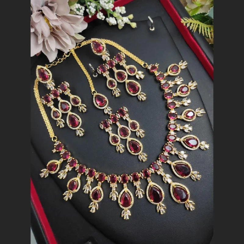 Elegant Pearl Necklaces-Aamrapali Gold Plated American Diamond Necklace Set