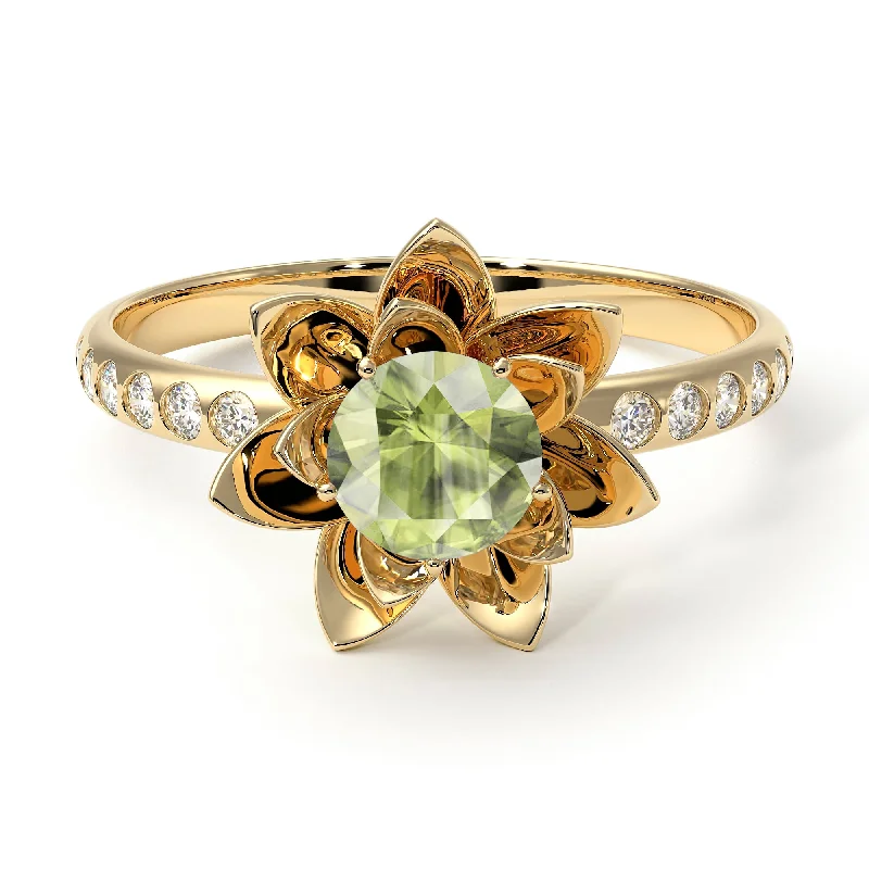 Fashionable Gemstone Wedding Rings-Lotus Flower Peridot ring - Lotus no. 701