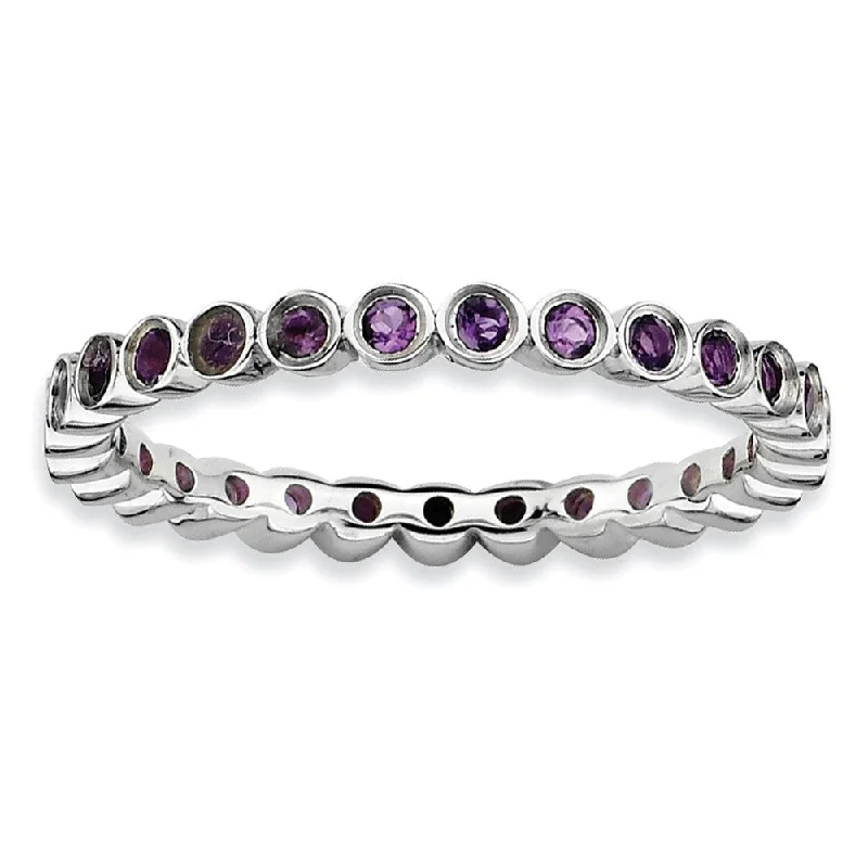 Fashionable Gemstone Rings for Men-2.25mm Sterling Silver Stackable Bezel Set Amethyst Band