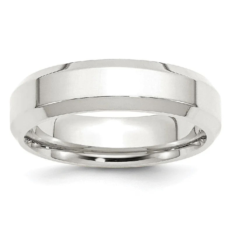 Antique Style Wedding Rings-6mm Sterling Silver Polished Beveled Edge Comfort Fit Band