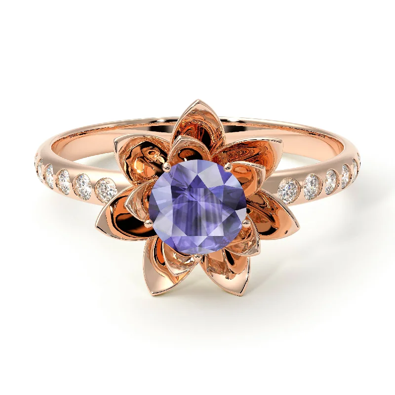 Colorful Wedding Rings-Lotus Flower Tanzanite ring - Lotus no. 202