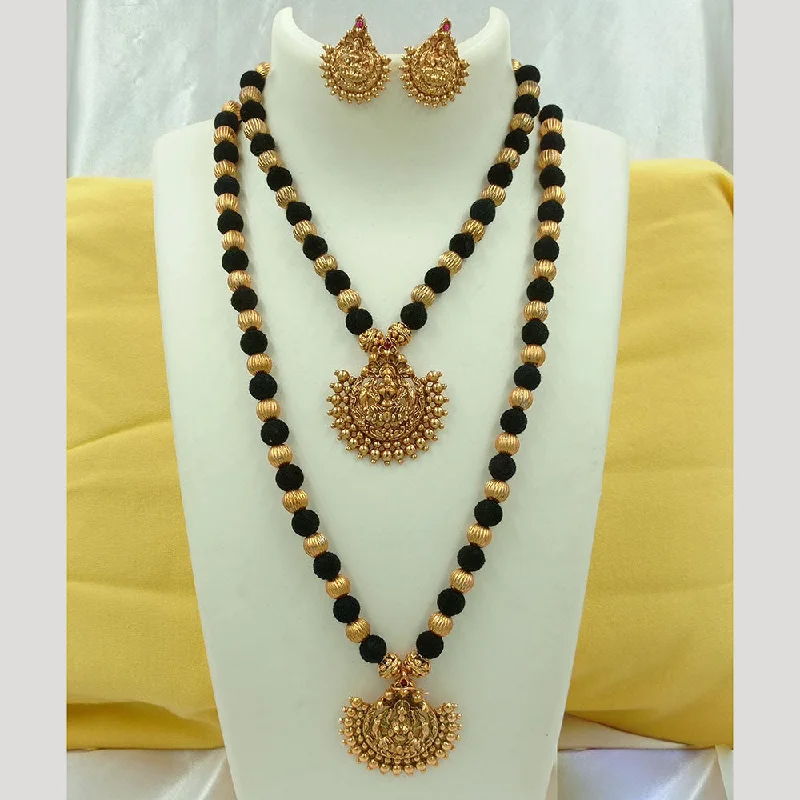 Bohemian Style Necklaces-Joyful Jewel Art Matte Gold Plated Kundan Stone And Temple Double Necklace Set