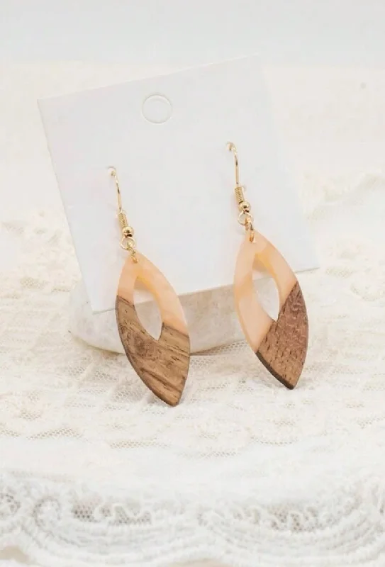 Unique Drop Earrings-Beautiful Wood and Resin Oval Shaped Earrings