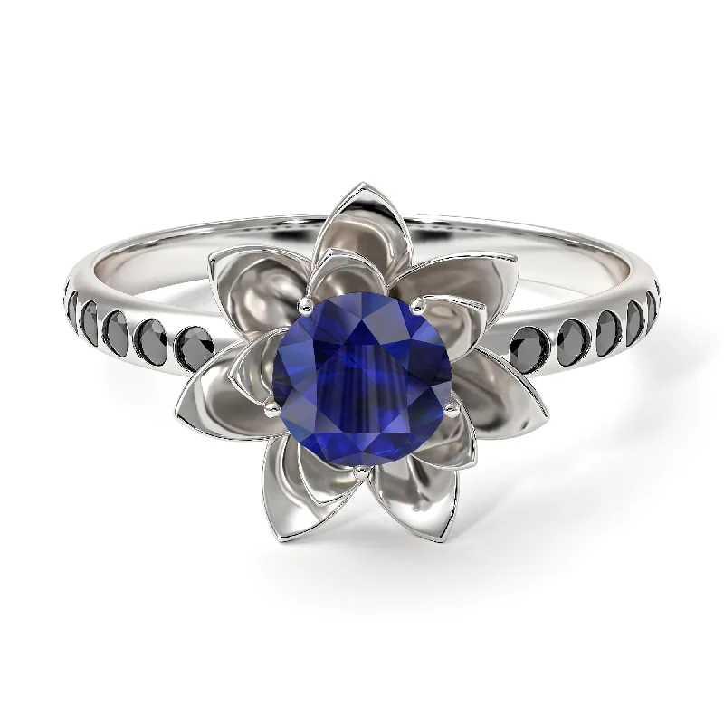 Unique Gemstone Engagement Rings-Lotus Flower Sapphire ring - Lotus no. 30