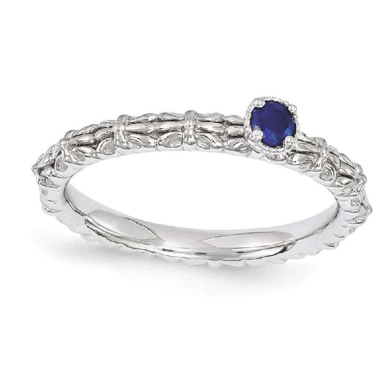 Classic Silver Engagement Rings-Sterling Silver Stackable Created Sapphire Round One Stone Ring