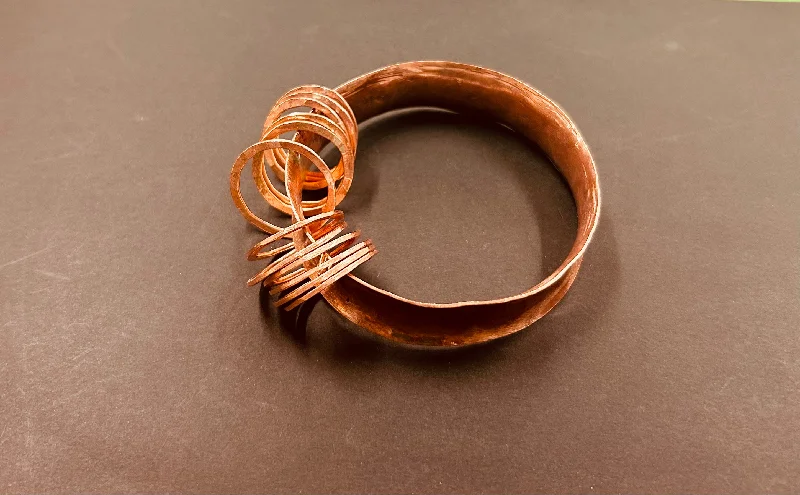 Bridal Gold Bangles-Concave copper bangle with hoops