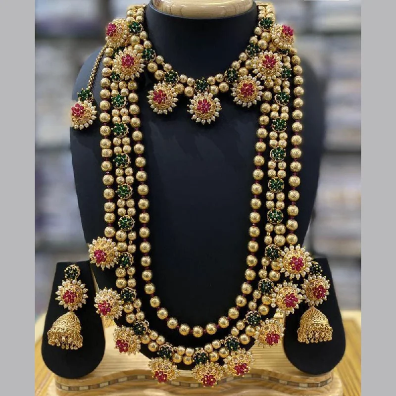 Diamond Choker Necklaces-Manisha Jewellery Gold Plated Crystal Stone Double Necklace Set