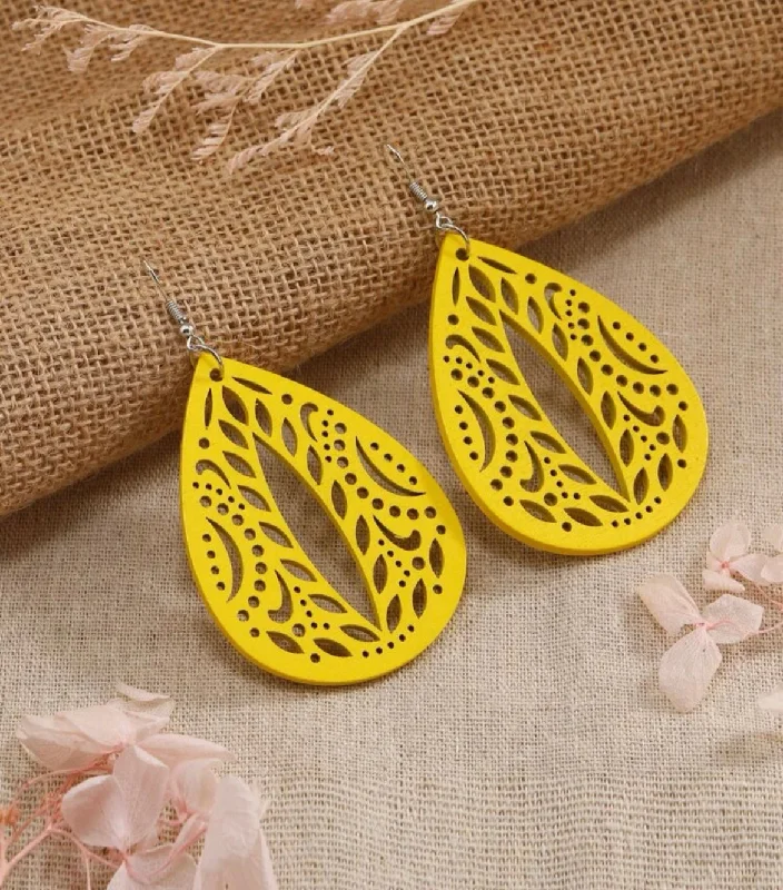 Sparkling Drop Earrings-Yellow Hollowed Out Drop Earrings