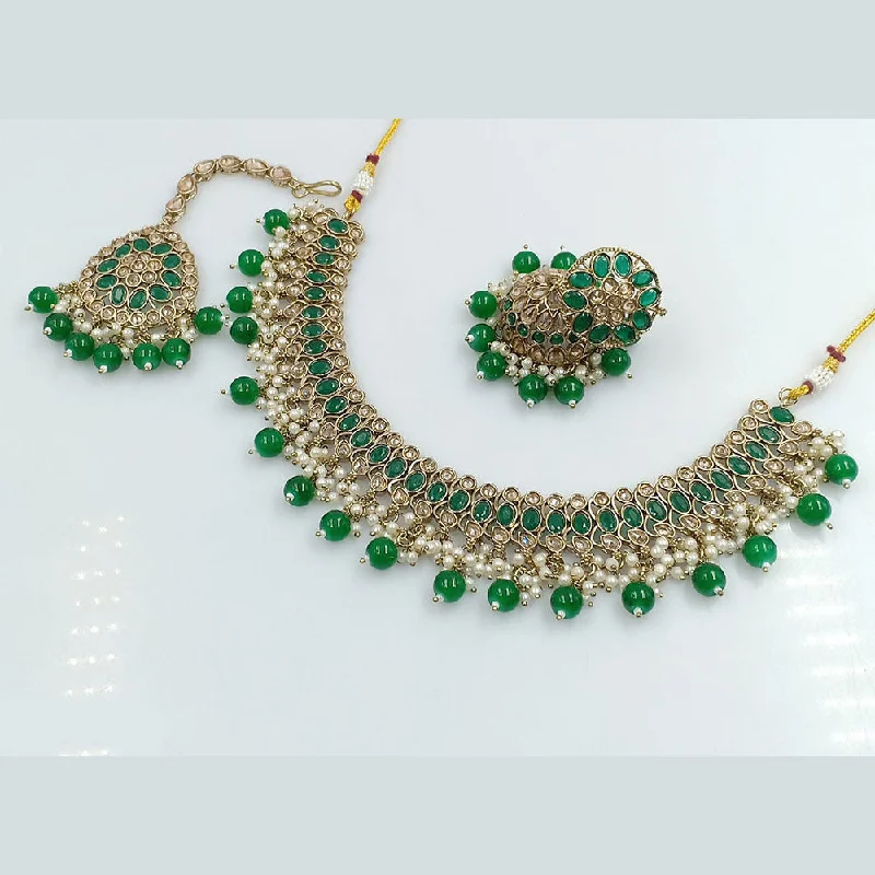 Minimalist Silver Necklaces-Rajwadi Collection Gold Plated Crystal Stone And Beads Necklace Set