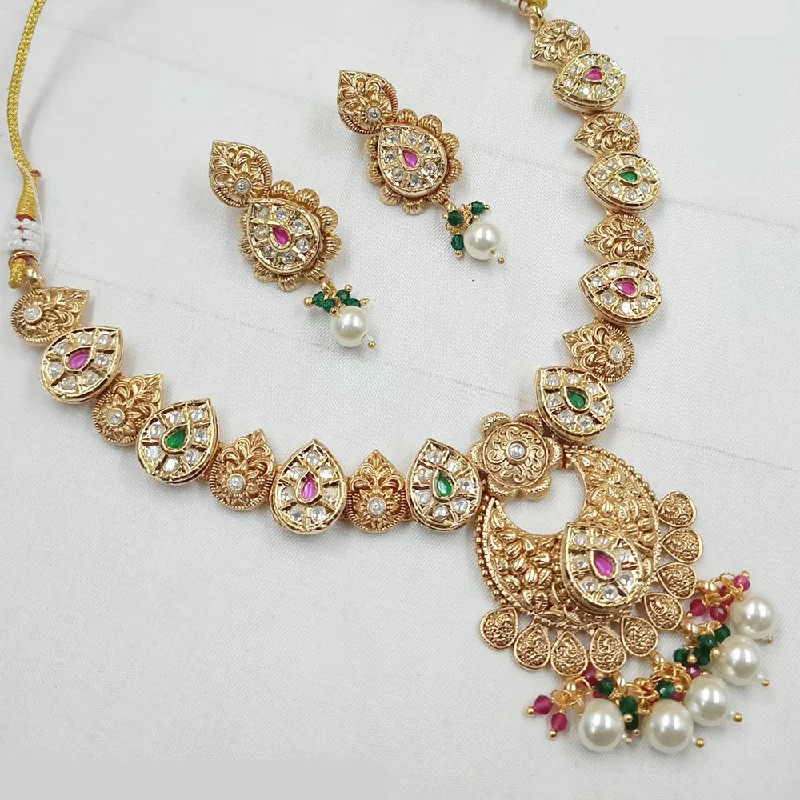 Layered Chain Necklaces-Padmawati Bangles Gold Plated Crystal Stone And Pearls Necklace Set