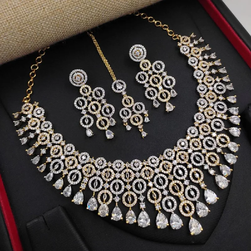 Vintage Chain Necklaces-Aamrapali 2 Tone Plated American Diamond Necklace Set