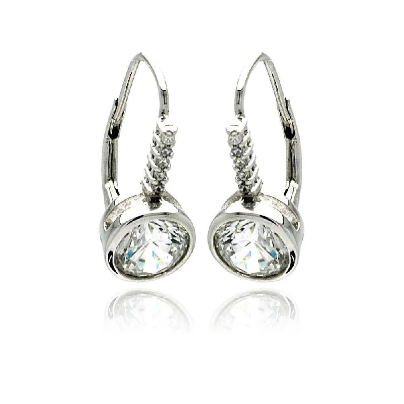 Colored Gemstone Earrings-Silver 925 Rhodium Plated Round Channel CZ Lever Back Earrings - BGE00190