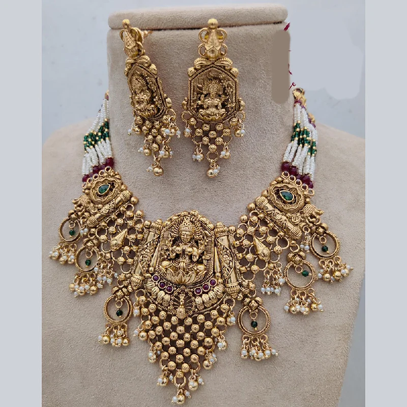 Delicate Heart Necklaces-Jewel Addiction Copper Rajwadi Finish Pota Stone Temple Necklace Set