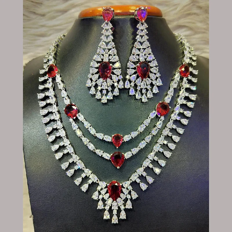 Bridal Gemstone Necklaces-Jain Jewellers Silver Plated AD Necklace Set