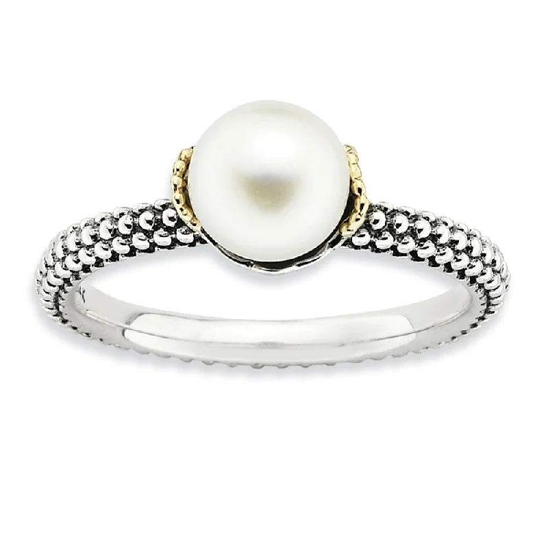 Silver Wedding Bands-White FW Cultured Pearl, Sterling Silver & 14k Gold Accent Stack Ring