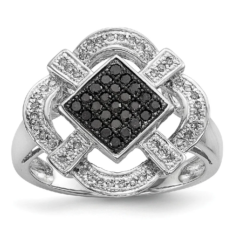 Gold Wedding Bands for Women-1/3 Cttw Black & White Diamond Rhombus Ring in Sterling Silver