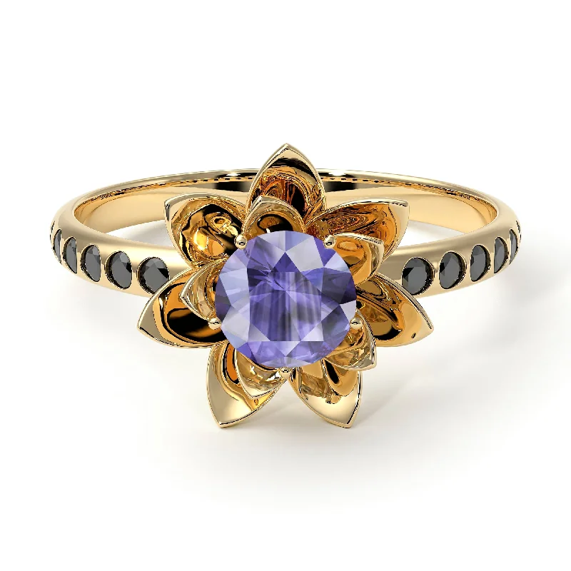 Custom Bridal Rings-Lotus Flower Tanzanite ring - Lotus no. 204