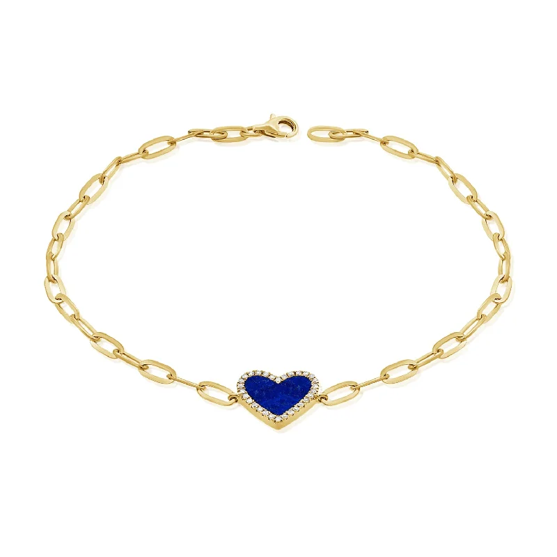 Custom Engraved Bracelets-Hearts & Love Bracelet with Blue Lapiz