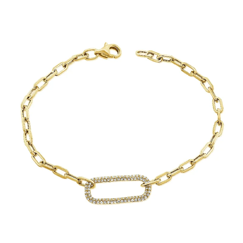 Trendy Name Bracelets-Pave Diamond designer link chain bracelet in 14kt Yellow Gold