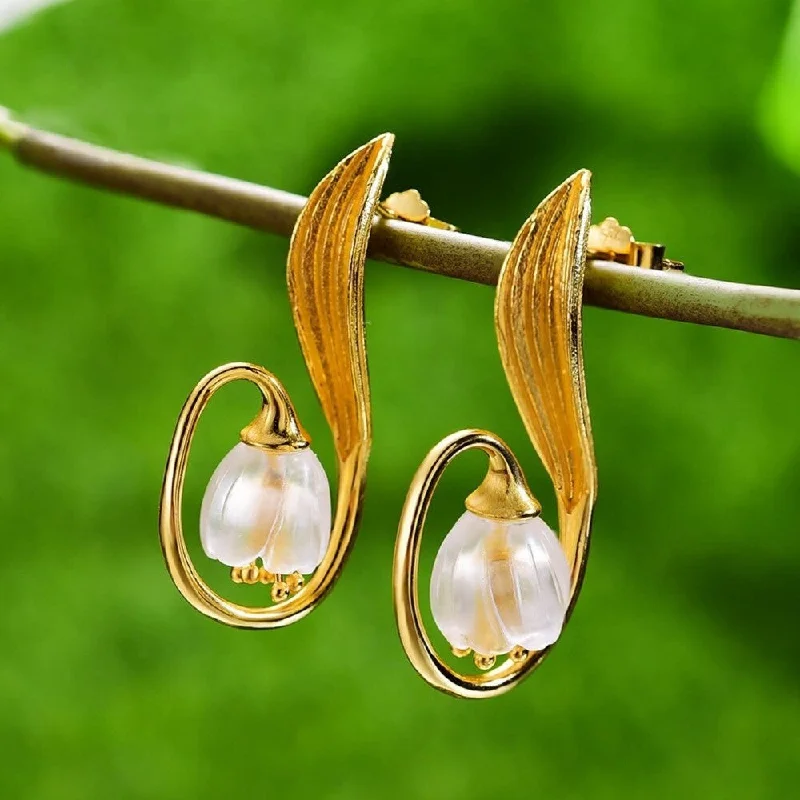 Retro Hoop Earrings-Lily of the Valley Flower Drop Earrings