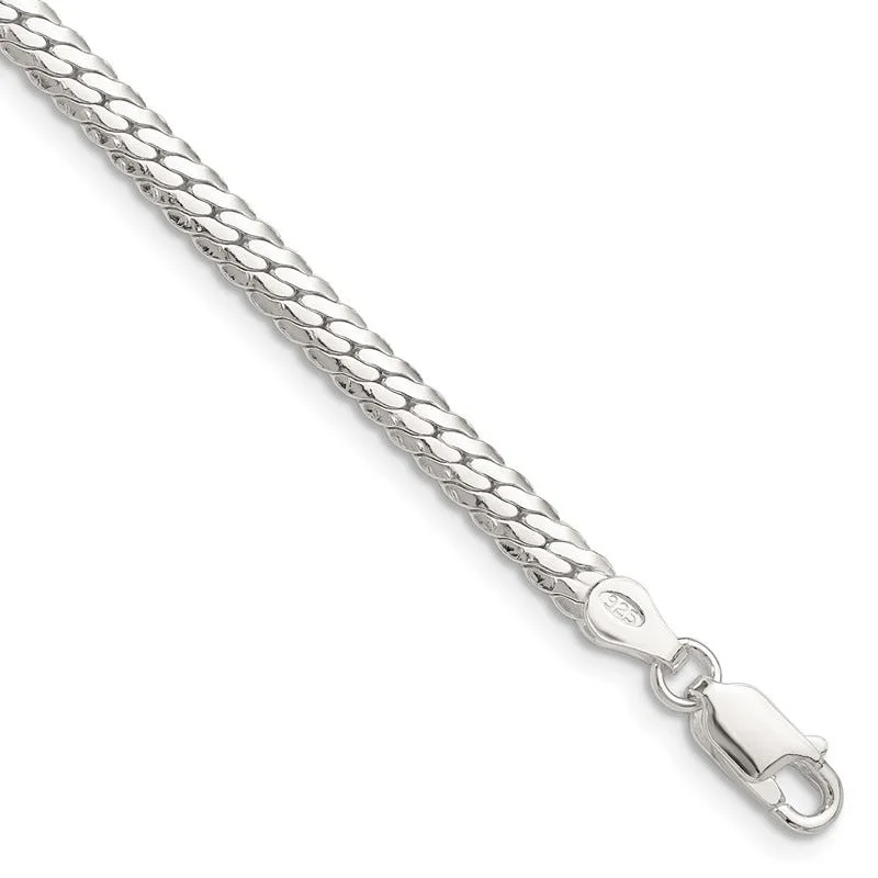 Minimalist Silver Bracelets-Sterling Silver Polished 4.1mm Double Oval Flat Chain Bracelet