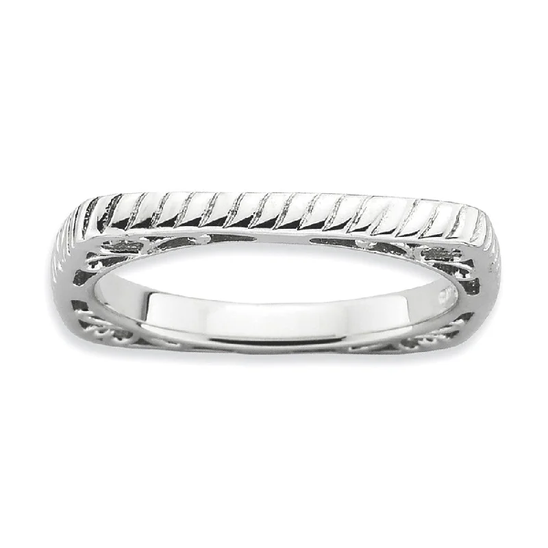 Beautiful Diamond Rings-2.25mm Stackable Sterling Silver Square Grooved Band