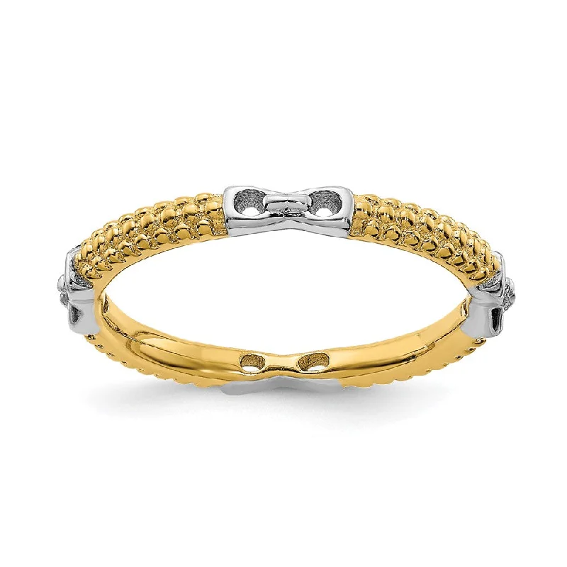 Classic Engagement Rings-2mm Sterling Silver & 14k Yellow Gold Plated Stackable Band