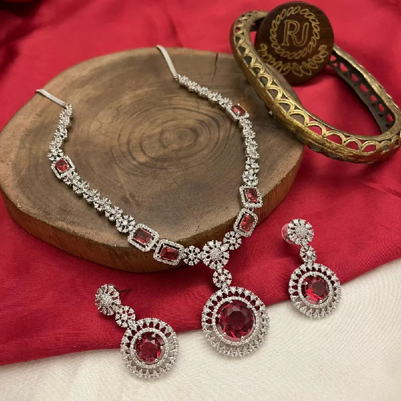 Luxury Diamond Necklaces for Weddings-FS Collection Silver Plated AD Stone Plated Necklace Set