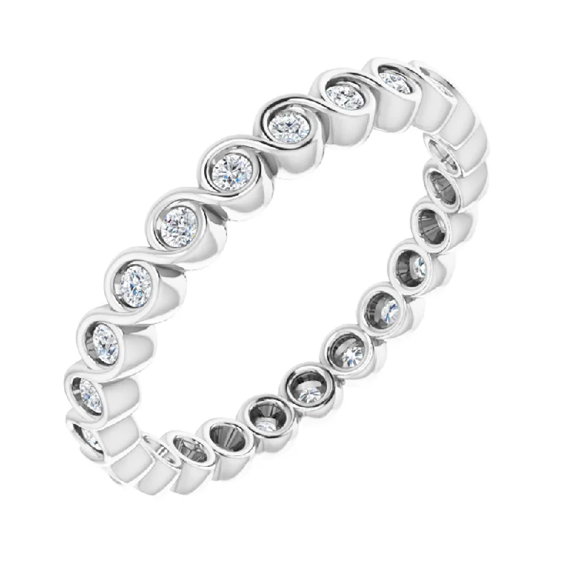 Custom Gold Rings-14K White Gold 1/3 CTW Diamond Bezel Set Eternity Swirl Band