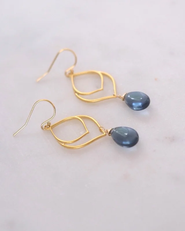 Sterling Silver Hoop Earrings-Siberian Blue Quartz Leaf Earrings