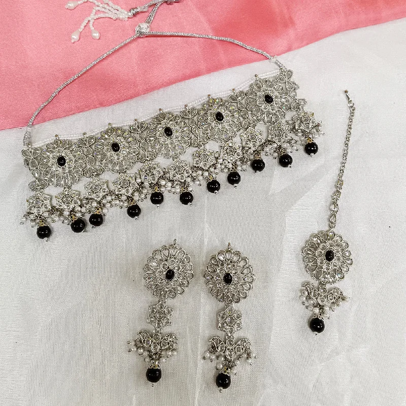 Elegant Silver Necklaces-Darshana Jewels Sliver Plated Crystal Stone Choker Necklace Set