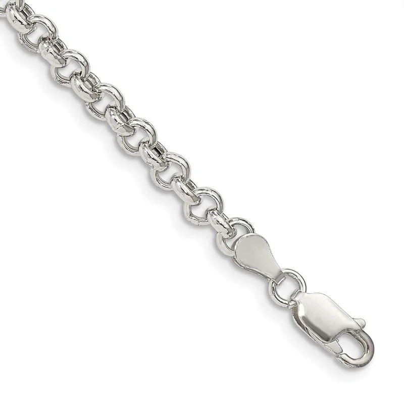 Chunky Bracelets for Women-Sterling Silver 4.25mm Semi-solid Rolo Chain Bracelet