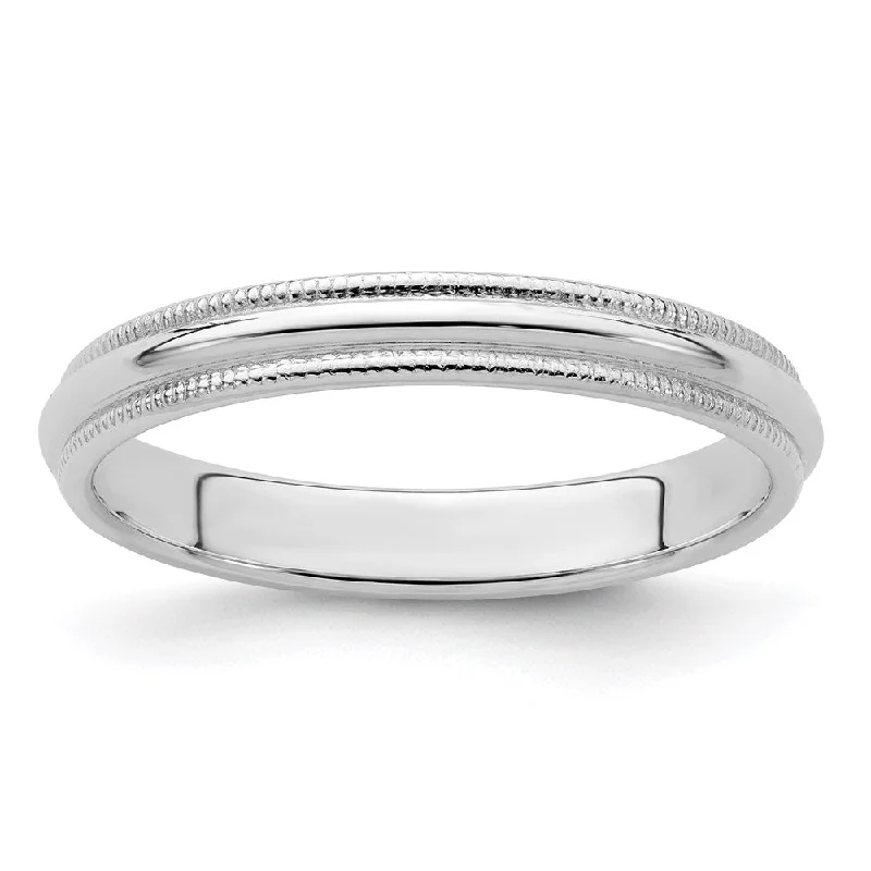 Adjustable Wedding Bands-3mm Sterling Silver Half Round Milgrain Edge Standard Fit Band