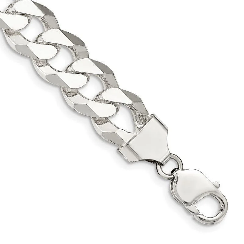 Sparkling Gold Tennis Bracelets-Sterling Silver 14mm Beveled Curb Chain Bracelet