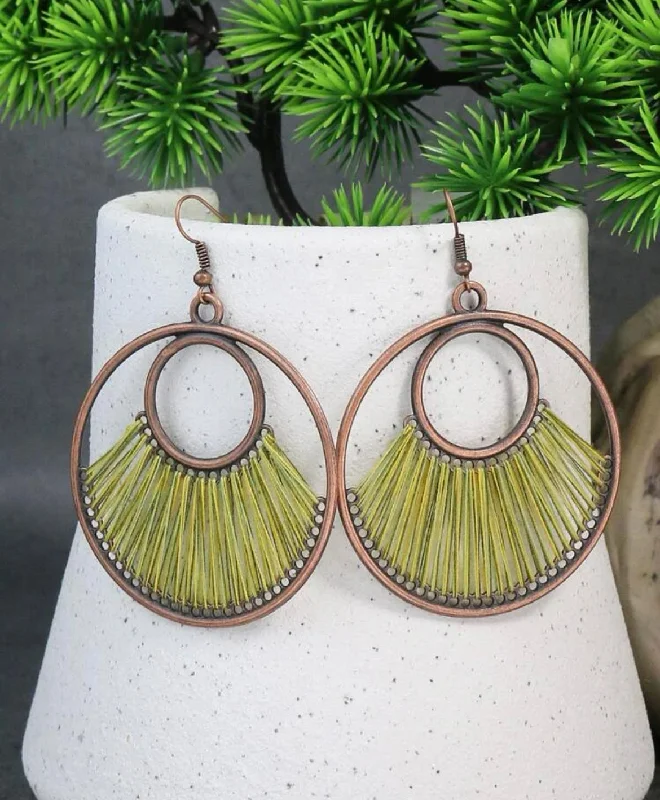 Elegant Wedding Earrings-Green Stringed Copper Earrings